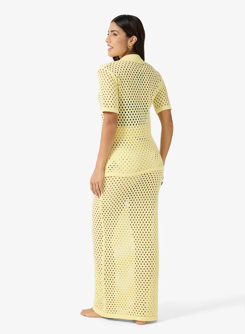 Ginger Crochet Button Down Shirt & Maxi Skirt Set